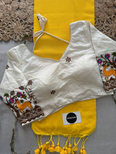 Yellow Handloom Cotton Saree With Embrodery Work Redy Made Blouse